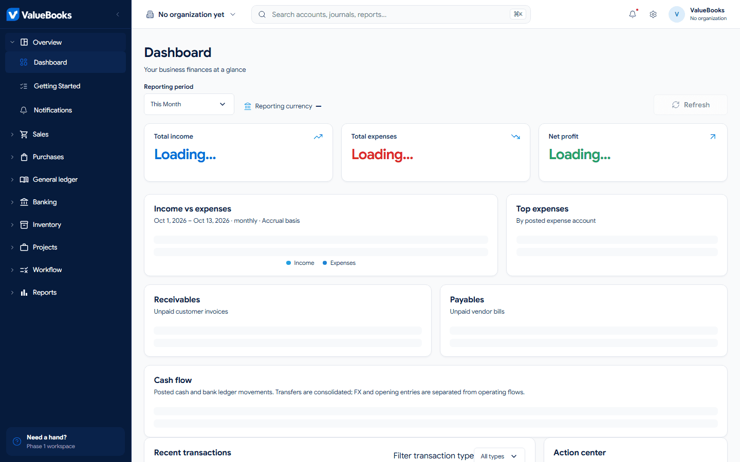 ValueBooks financial dashboard showing demo retail information
