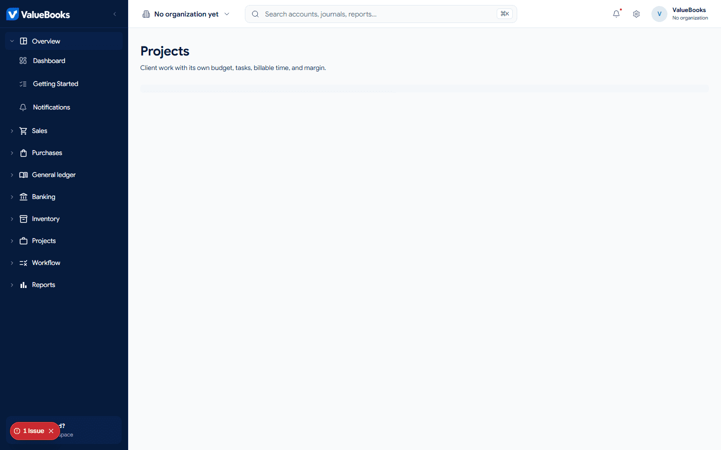 ValueBooks project financial detail with demo information